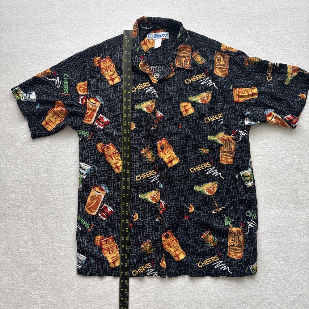 Utility Tiki Cocktail Shirt Mens Medium Black Rayon Short Sleeve Button Down - Picture 10 of 16